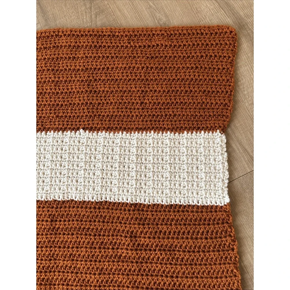 Hand Crocheted Baby Afghan Blanket Burnt Orange & Cream 23